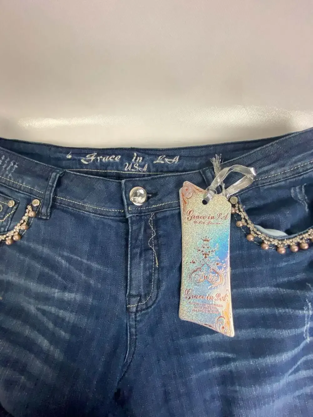 Grace in LA Women's Dark Blue Skinny Fit Embellished Sz 13/30 - Picture 4 of 9